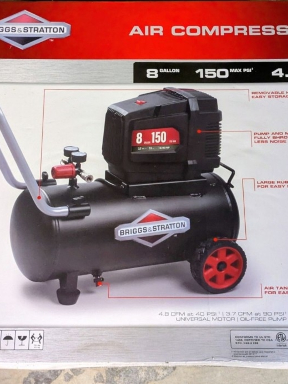 Briggs & Stratton 8 Gallon 150 PSI Portable Air Compressor - Black & Red